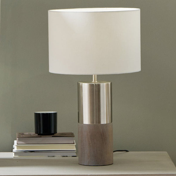 Civitanova Grey Wood & Silver Metal Table Lamp - Distinctly Living