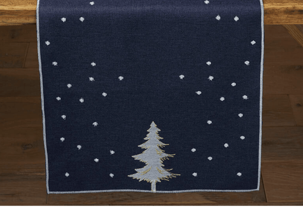Embroidered Trees Navy Runner 1.75m - Distinctly Living