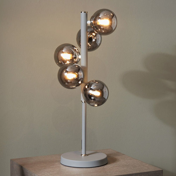 Fano Smoke Glass Ball and Grey Metal Table Lamp - Distinctly Living