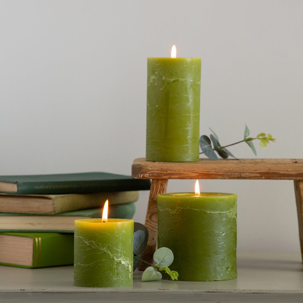 Green Rustic Pillar Candle - Distinctly Living