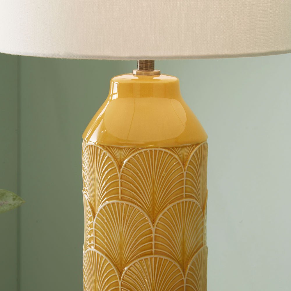 La Embossed Ceramic - Table Lamp - Mustard or Grey - Distinctly Living