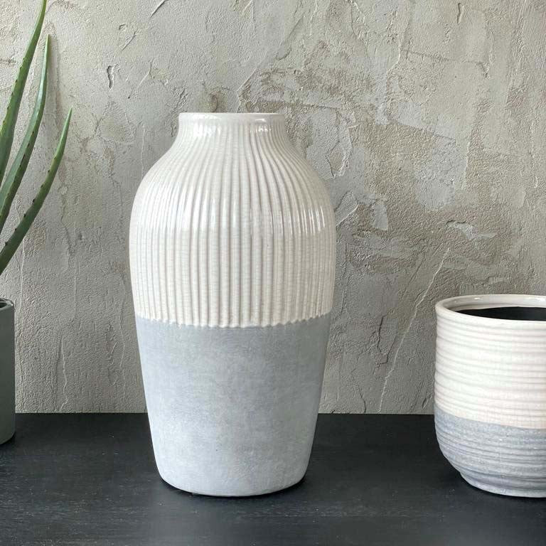 Large Two Tone Ribbed Vase - Distinctly Living