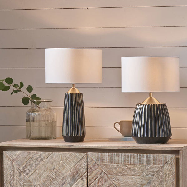 Lodi Grey Textured Ceramic & Brushed Silver - Short Table Lamp - Distinctly Living