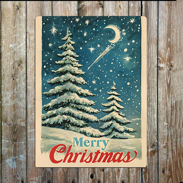 Merry Christmas Snowy Pines Metal Sign - Distinctly Living