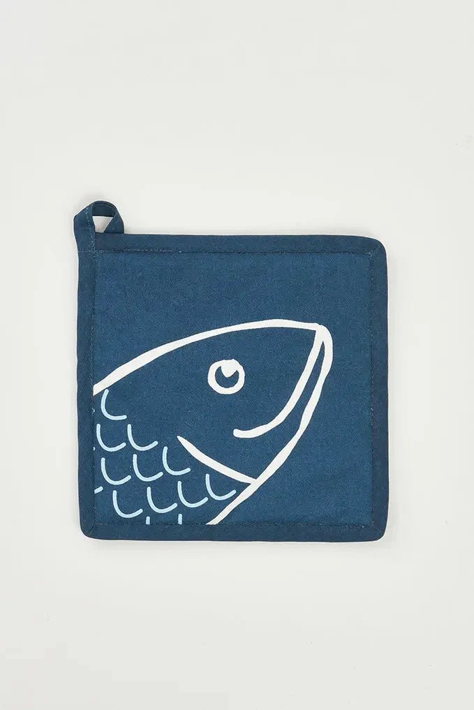 Navy Fish Oven Glove/Mitt and Matching Pot Grab - Distinctly Living