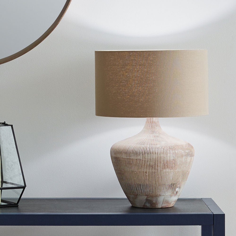 Orb White Wash Wooden Lamp and White Shade - Distinctly Living