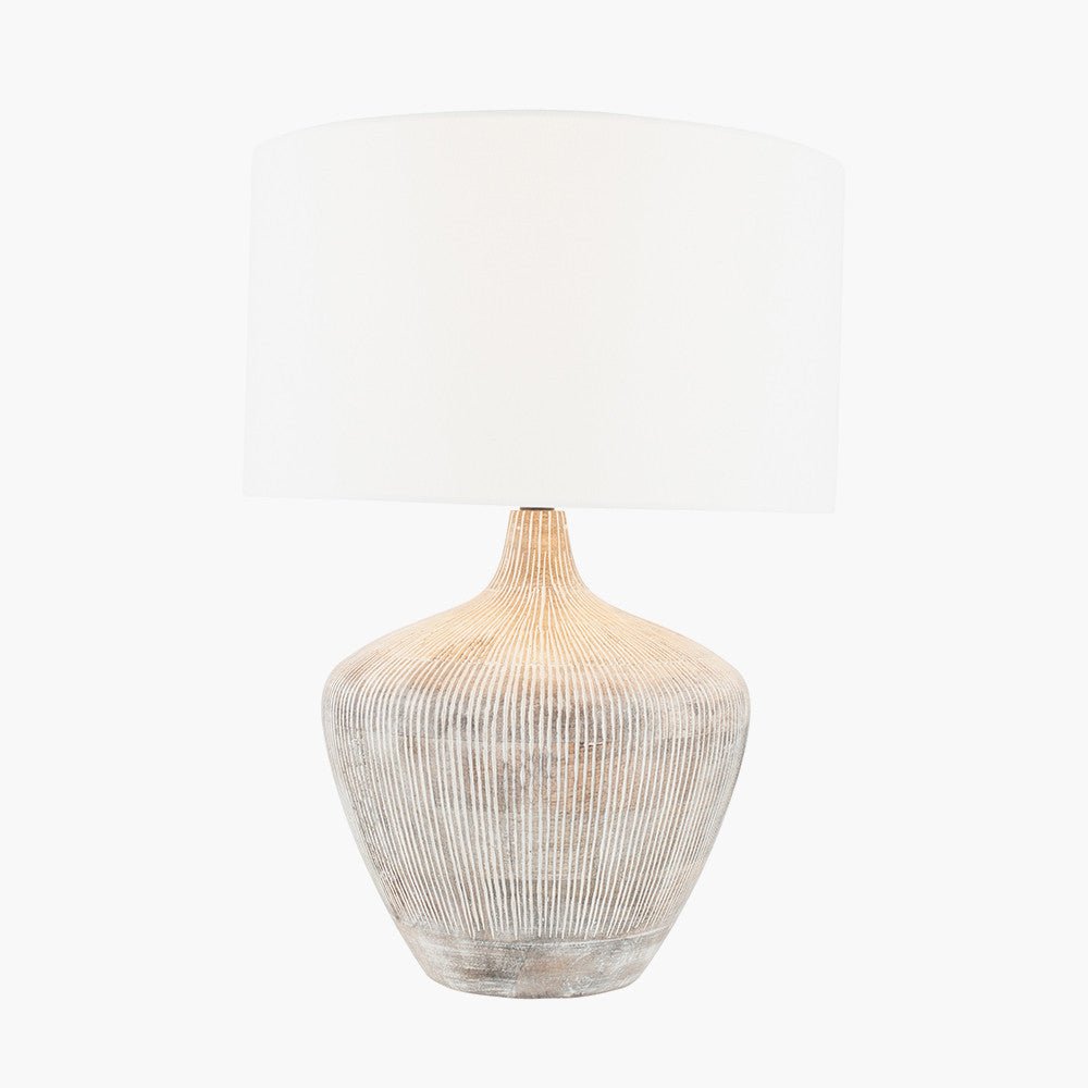 Orb White Wash Wooden Lamp and White Shade - Distinctly Living