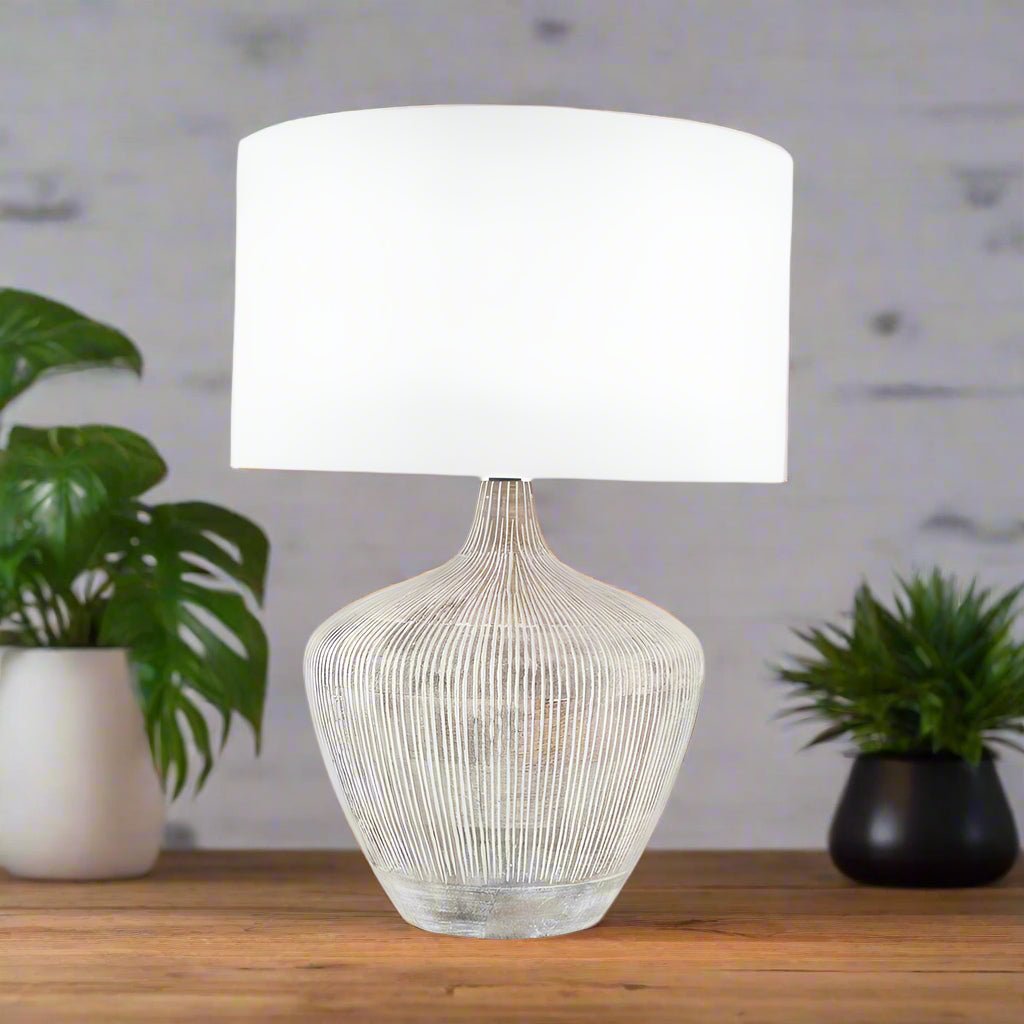 Orb White Wash Wooden Lamp and White Shade - Distinctly Living