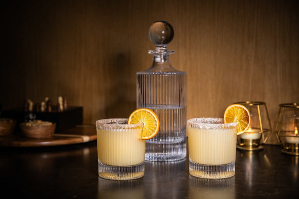 Ridged Glass Decanter And Glasses - Distinctly Living