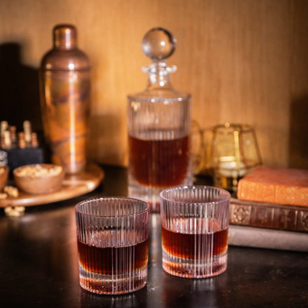 Ridged Glass Decanter And Glasses - Distinctly Living