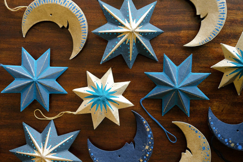 Screen Printed Blue Star Decoration - Distinctly Living