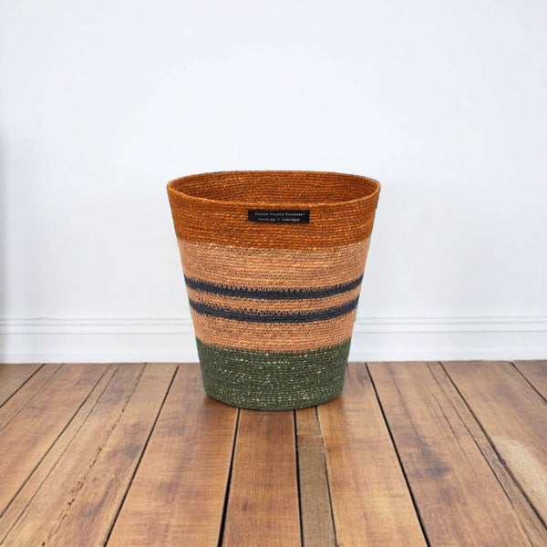 Seagrass Waste Paper Basket - Green and Amber - Distinctly Living