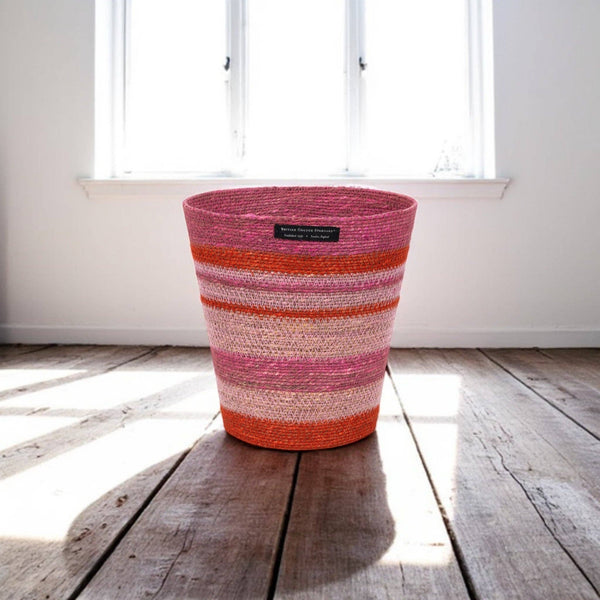 Seagrass Waste Paper Basket - Red and Pinks - Distinctly Living