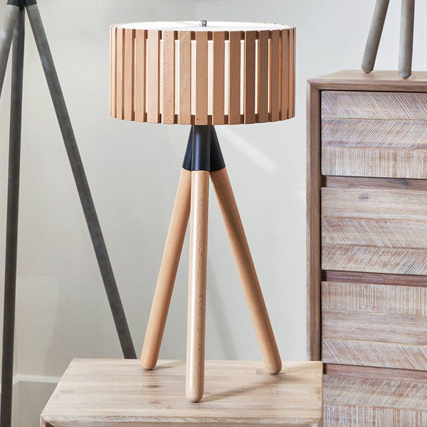 Senigallia Slatted Natural Wood Tripod Table Lamp - Distinctly Living