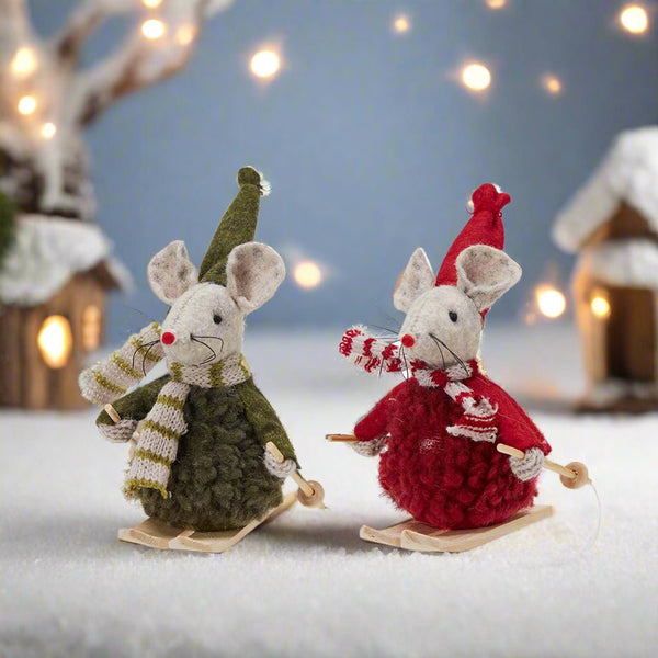Skiing Mice - Red or Green - Distinctly Living