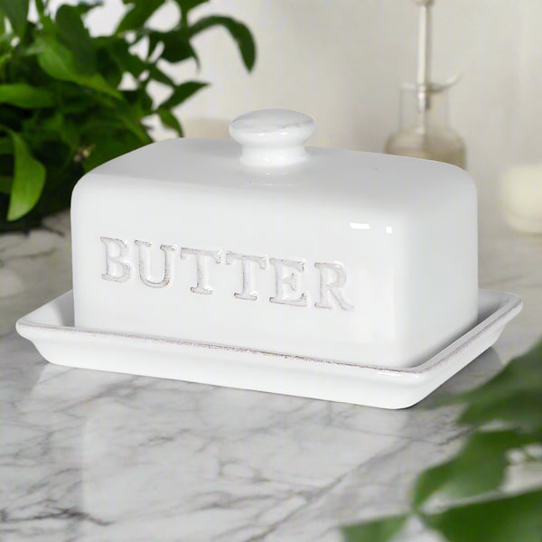 White Ceramic Butter Dish - Distinctly Living