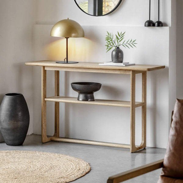 Folk Oak Console Table - Natural or Smoked Oak - Distinctly Living
