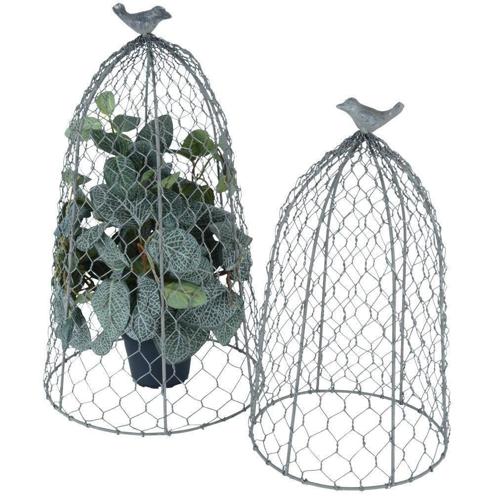Medium Wire Garden Cloche With Bird - Distinctly Living 