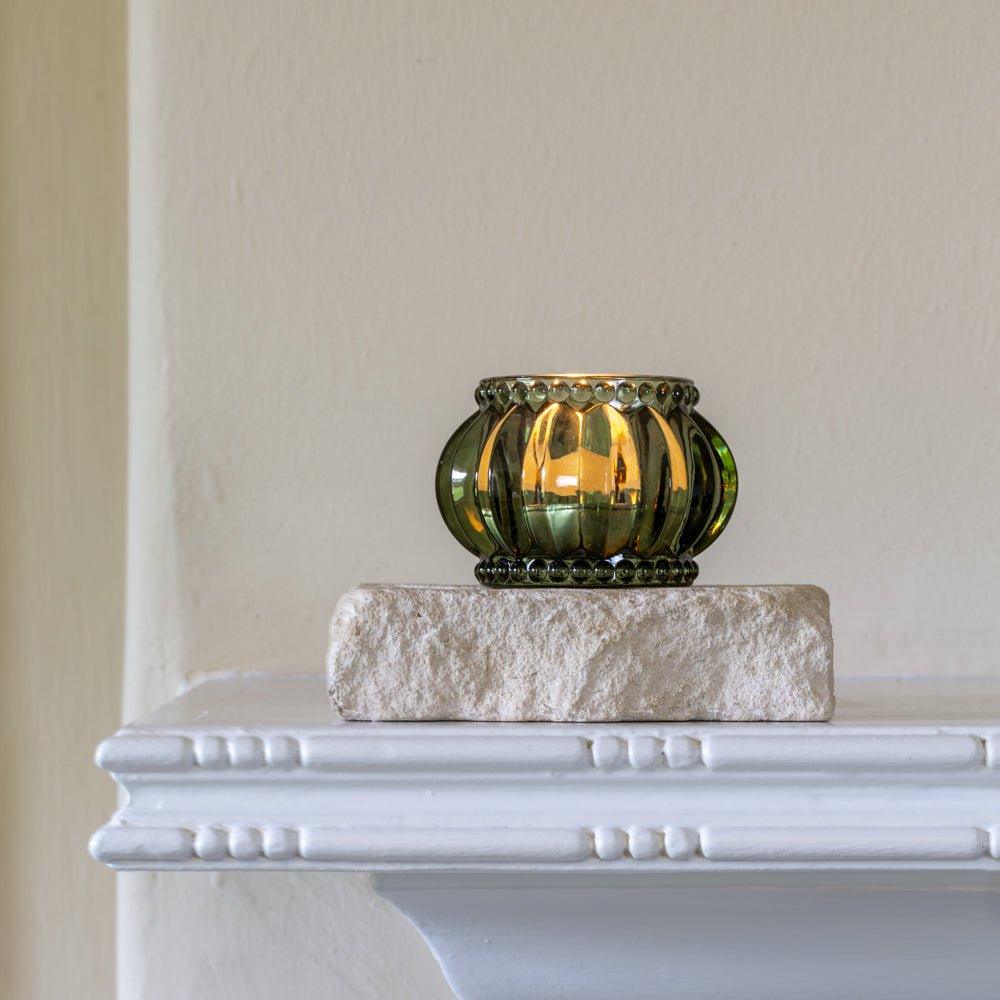 Scalloped Votive - Moss Green Glass - Distinctly Living