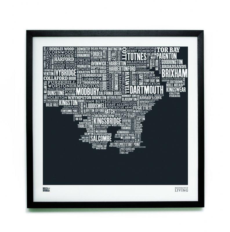 South Hams Devon Type Map - Slate (Unframed) - Distinctly Living