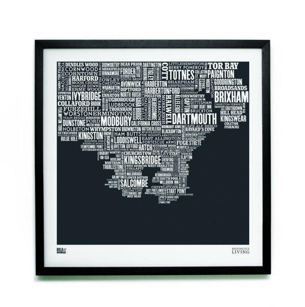 South Hams Devon Type Map - Slate (Unframed) - Distinctly Living
