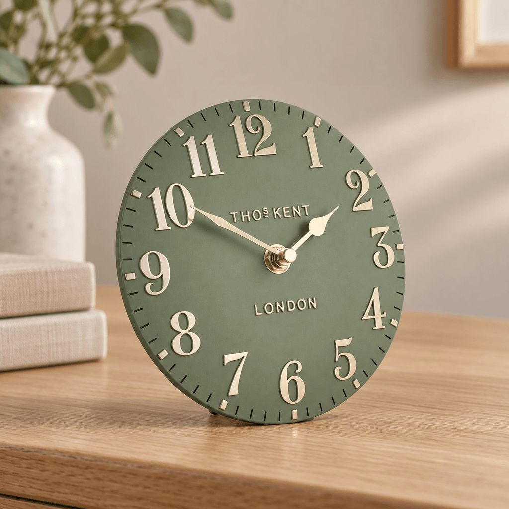 6" Arabic Mantel Clock Lichen Green - Distinctly Living