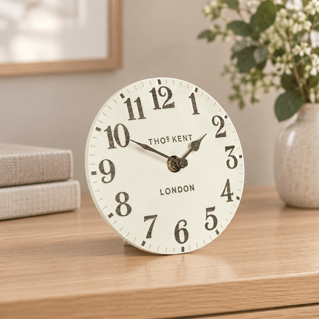 6" Arabic Mantel Clock Limestone - Distinctly Living