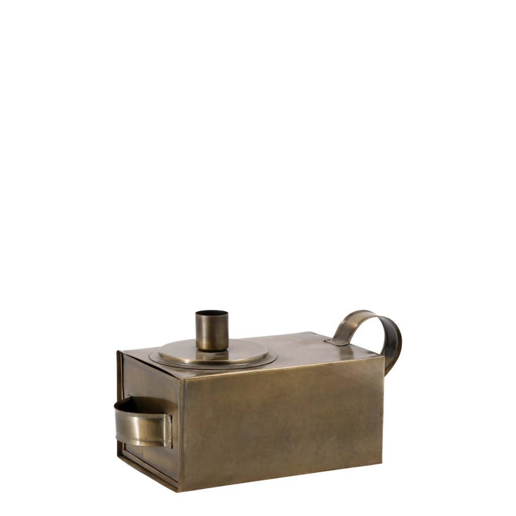 Antique brass candle box with drawer