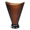 Brown ribbed glass vase on a white background