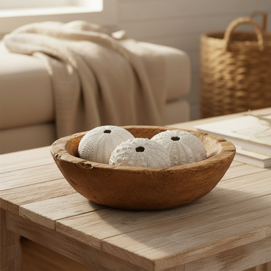 Four white sea urchin shell-shaped decorative pieces arranged in a 2x2 grid on a plain white background.