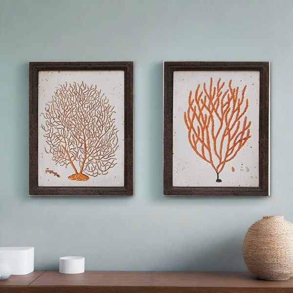 A Pair of Antiqued Coral Prints - Distinctly Living