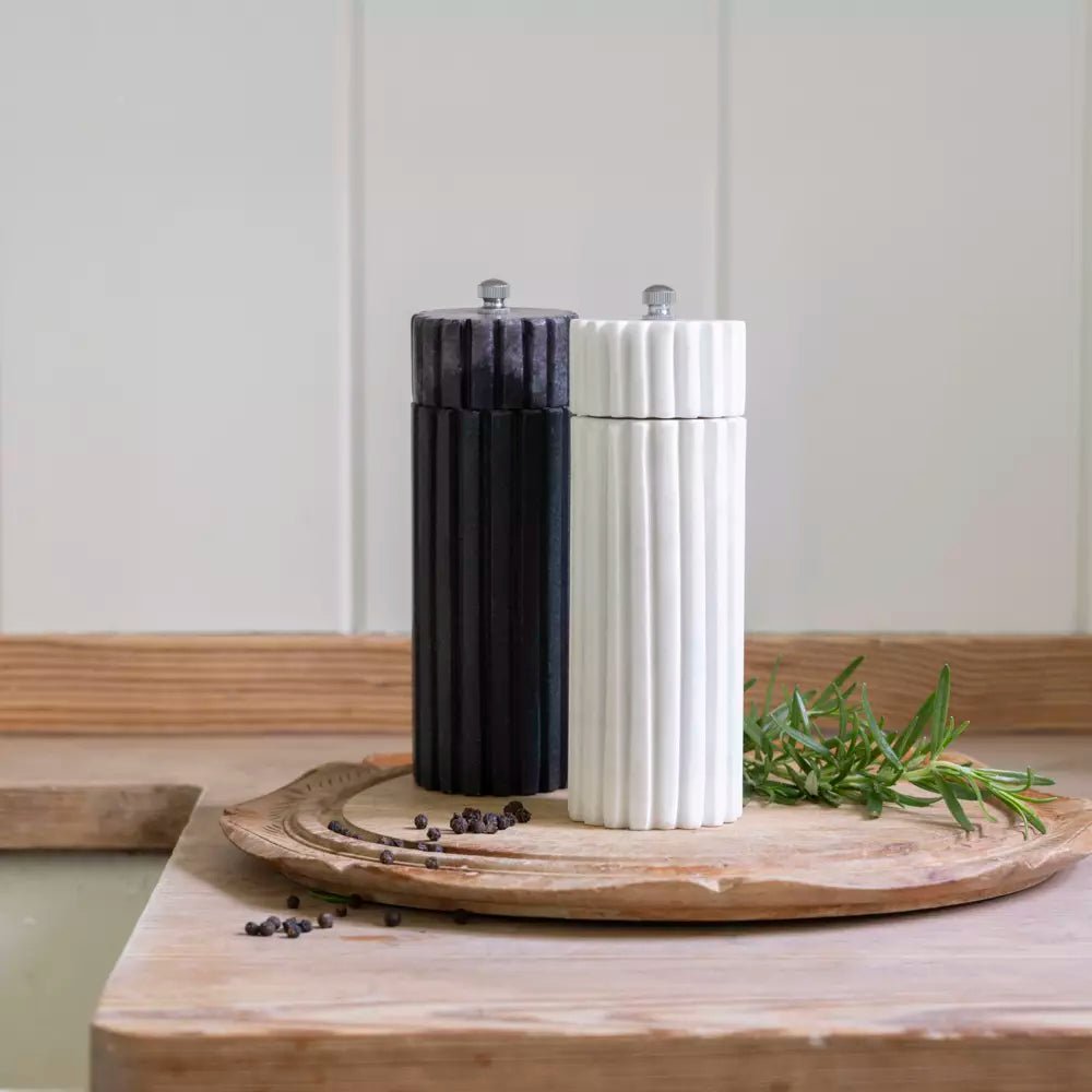 A Pair of Marble Salt & Pepper Grinders - White & Black - Distinctly Living