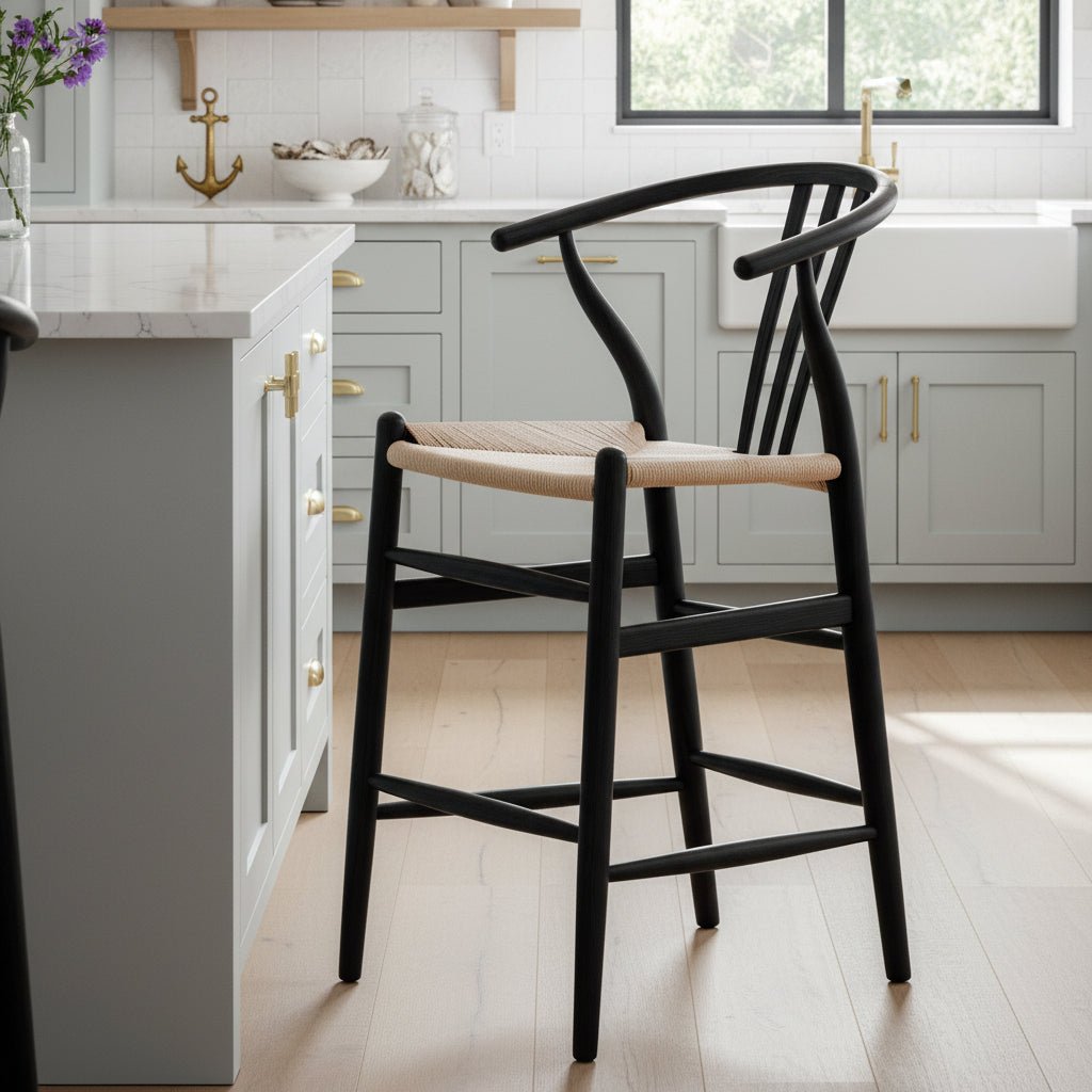 A Pair of Morris Woven Bar Stools - Natural or Black - Distinctly Living