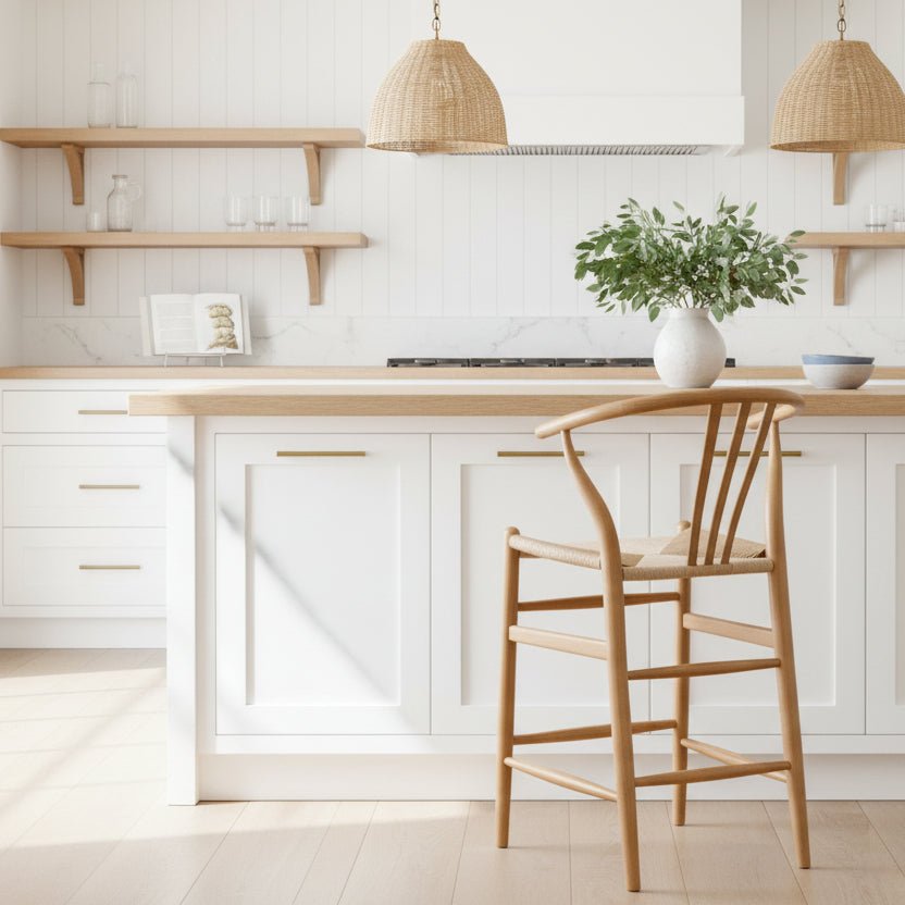 A Pair of Morris Woven Bar Stools - Natural or Black - Distinctly Living