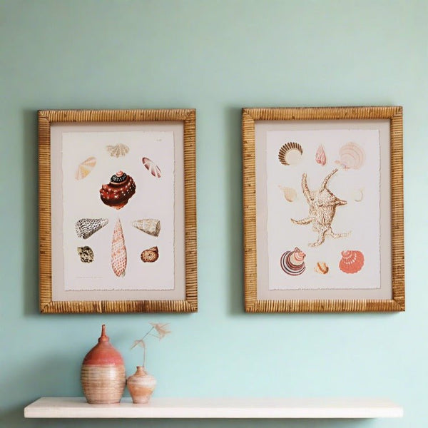 A Pair of Rattan Framed Shell Pictures - Distinctly Living
