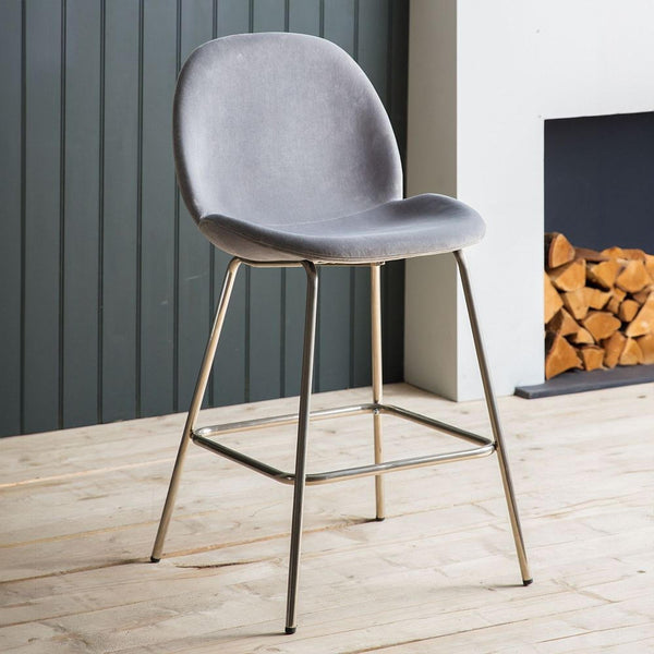 A Pair of Velvet Barstools - Light Grey - EX DISPLAY - COLLECTION ONLY - Distinctly Living
