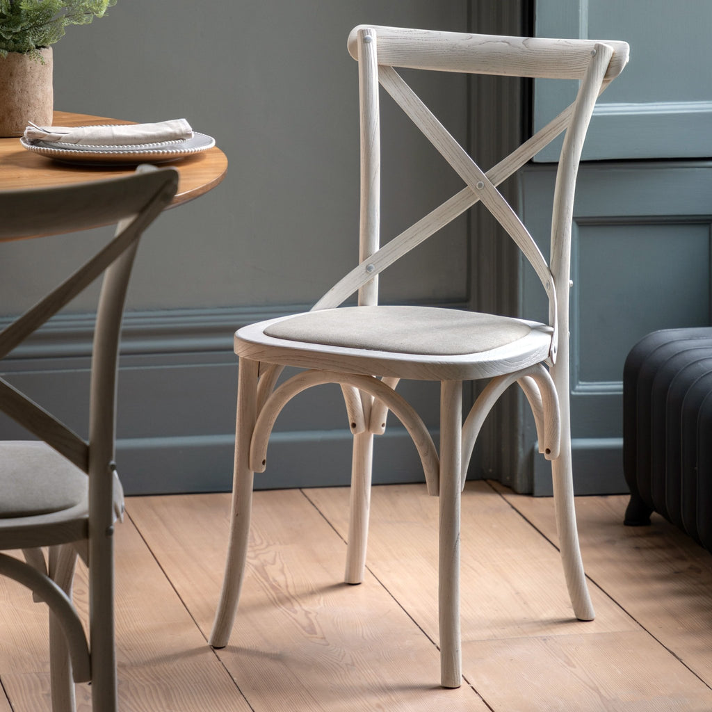 A Set of Two Paris Bistro Chairs With Canvas Seat - Beach White, Slate or Natural - Distinctly Living