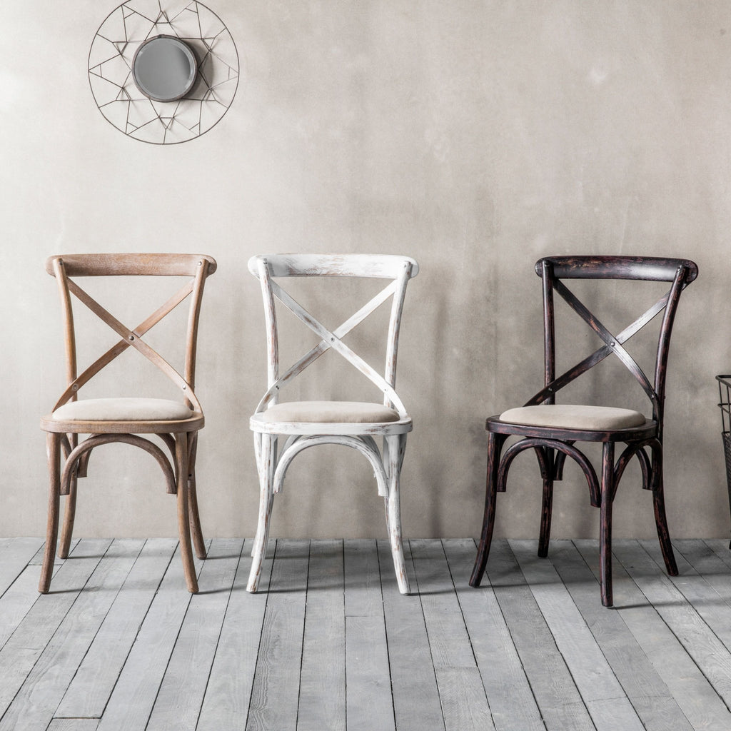 A Set of Two Paris Bistro Chairs With Canvas Seat - Beach White, Slate or Natural - Distinctly Living