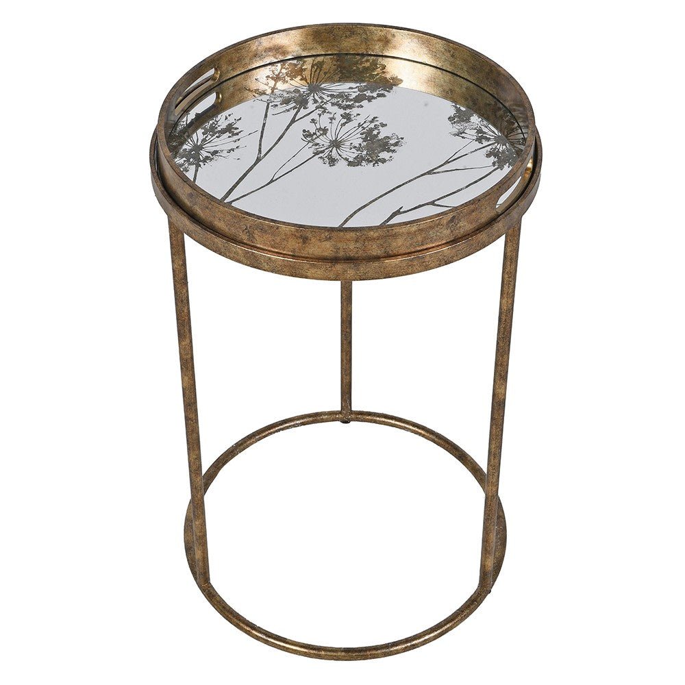 Antique Gold Seed Head Round Tray Table Nest of 2 - Distinctly Living