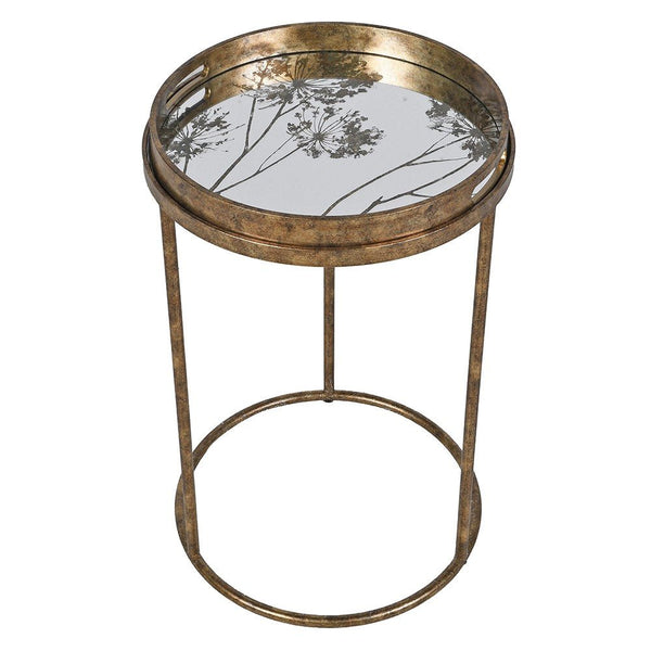 Antique Gold Seed Head Round Tray Table Nest of 2 - Distinctly Living