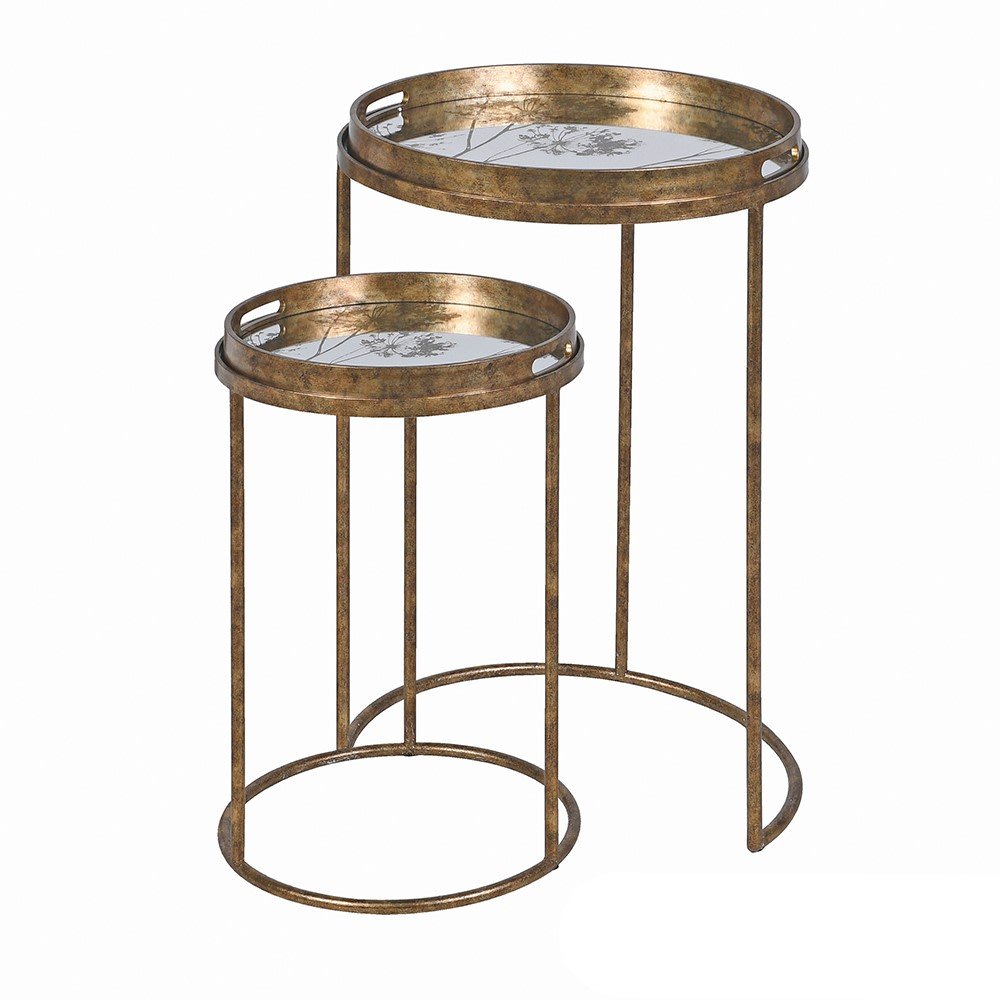 Antique Gold Seed Head Round Tray Table Nest of 2 - Distinctly Living