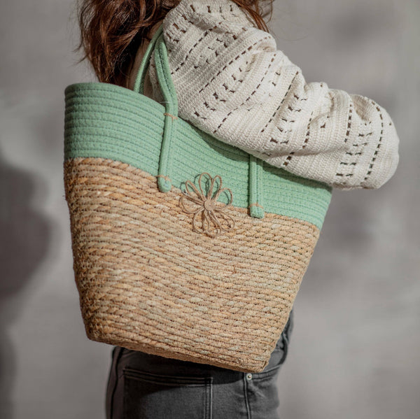 Aqua Seagrass Tote Bag - Distinctly Living