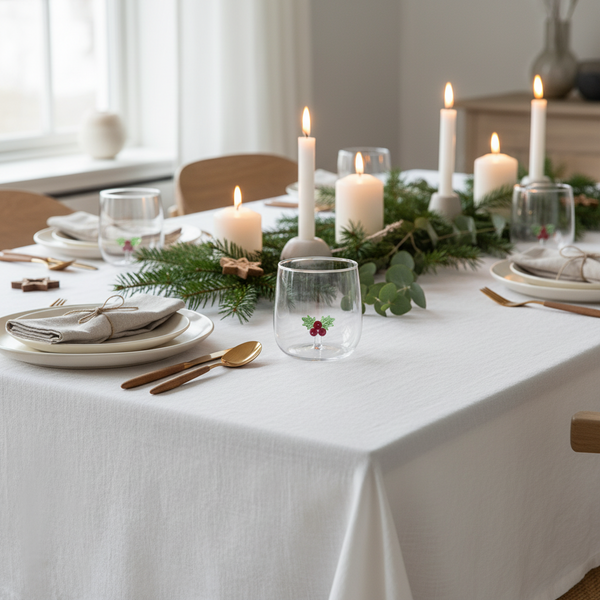 Clear glass with holly design on a white background