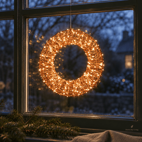 Battery or Mains Shimmer and Shine LED Circle - 25cm Copper - Distinctly Living