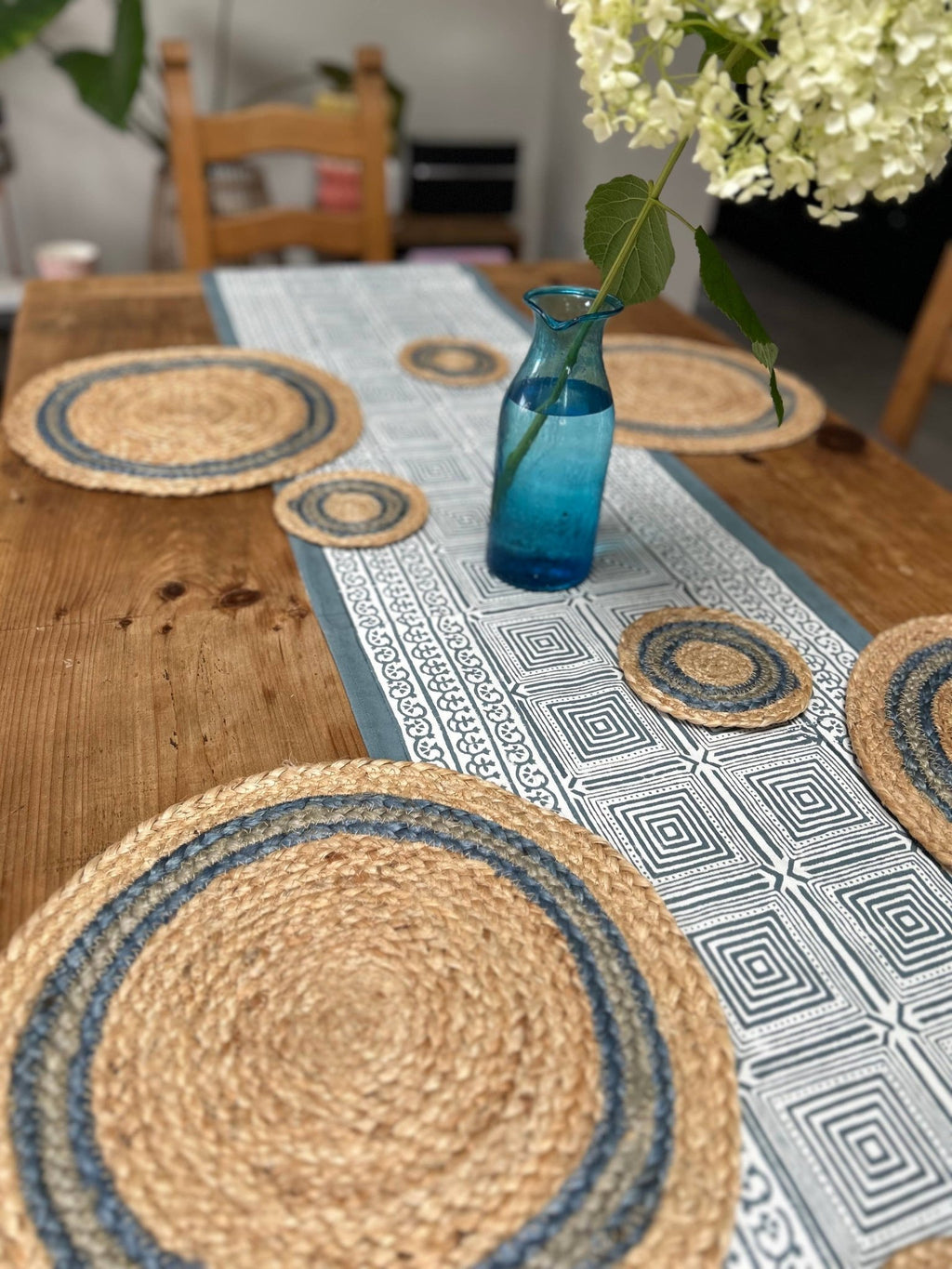 Blue and grey jute coasters - set of 4 - Distinctly Living