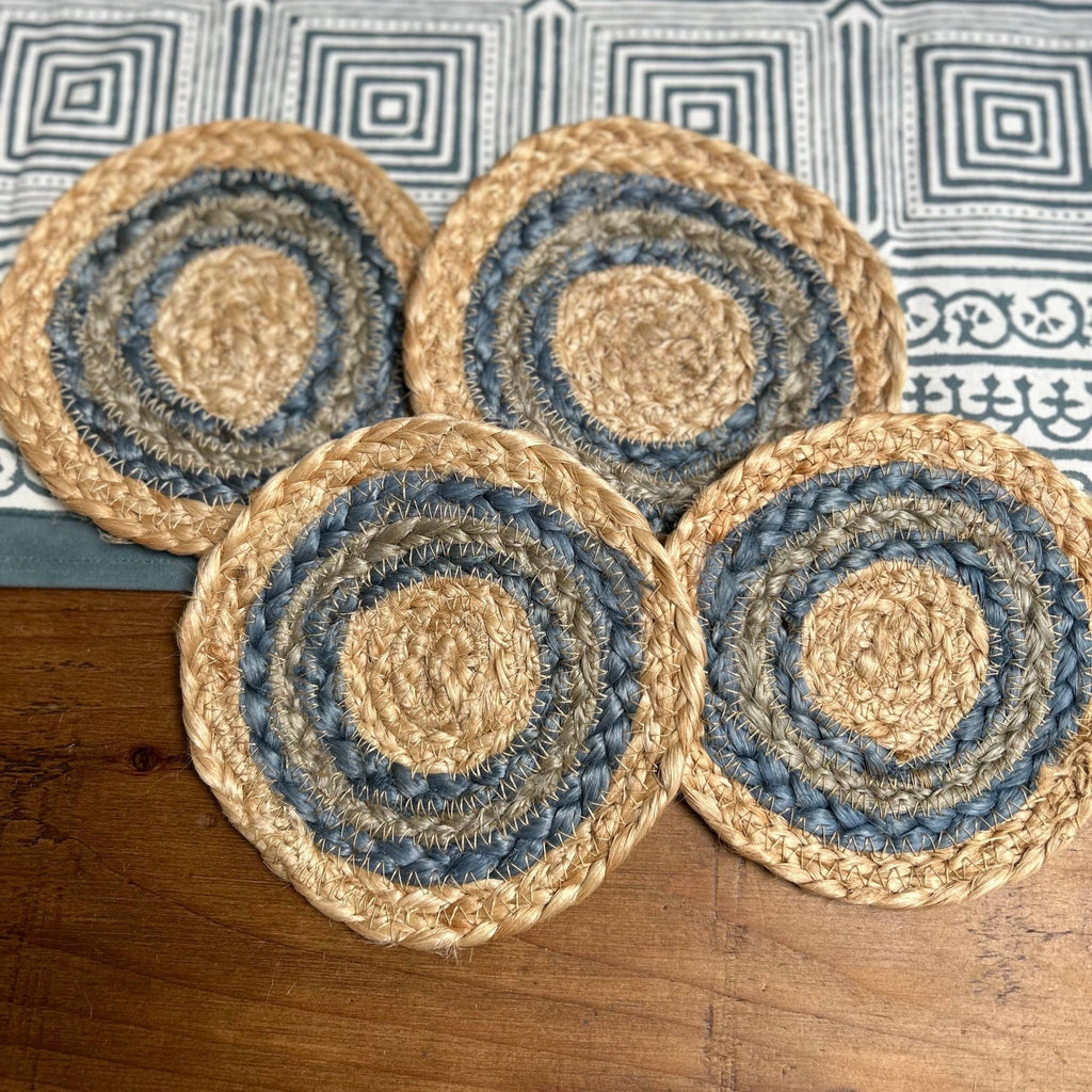 Blue and grey jute coasters - set of 4 - Distinctly Living