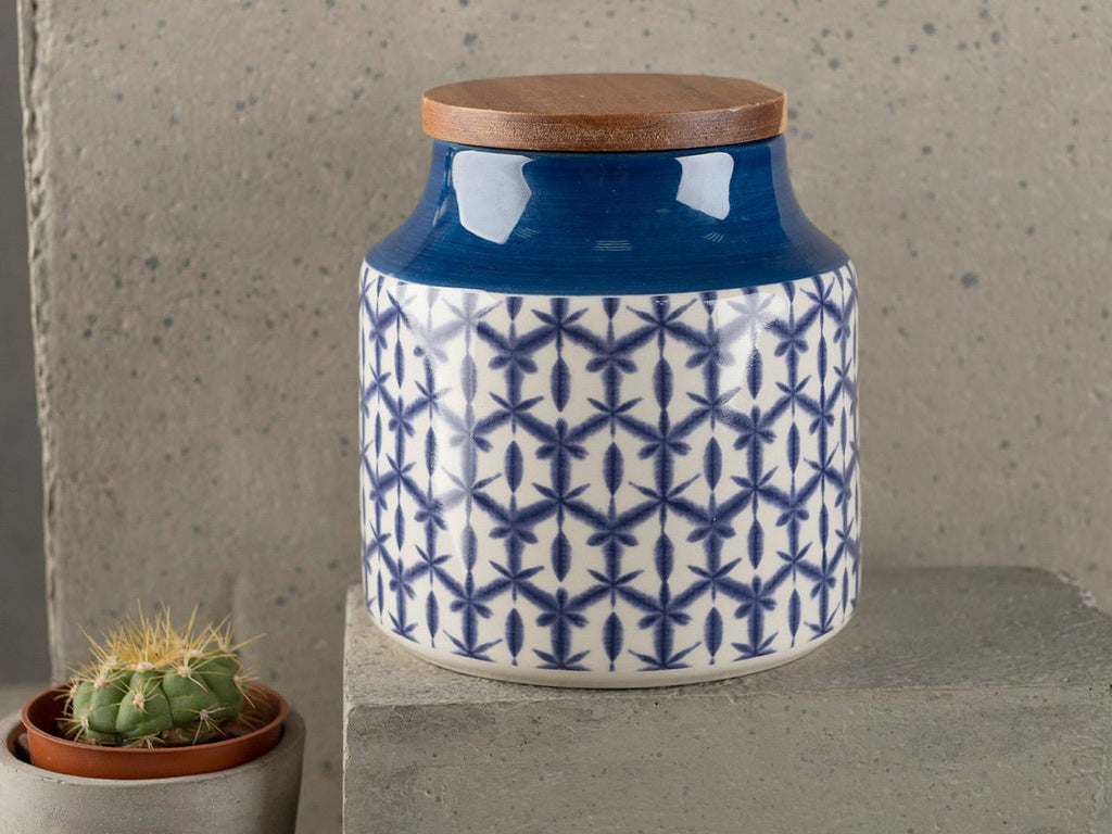 Blue Geometric Storage Jar - Distinctly Living