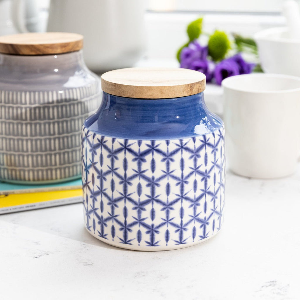 Blue Geometric Storage Jar - Distinctly Living