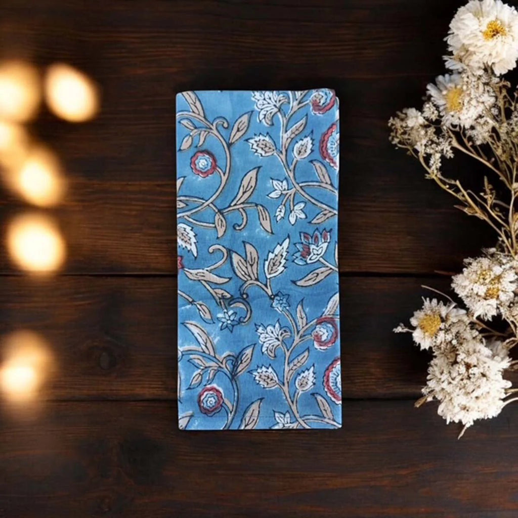 Blue & Red Floral Print Napkins Set of 4 - Distinctly Living