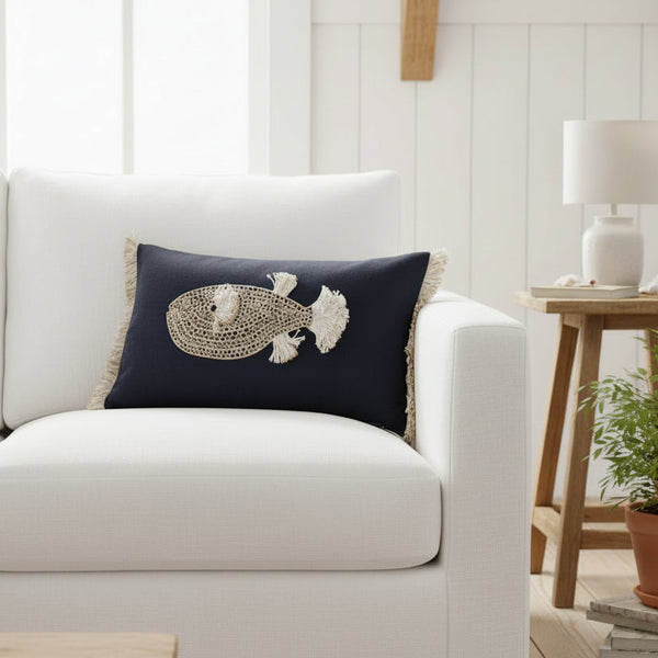 Blue Rope Whale Cushion - Distinctly Living